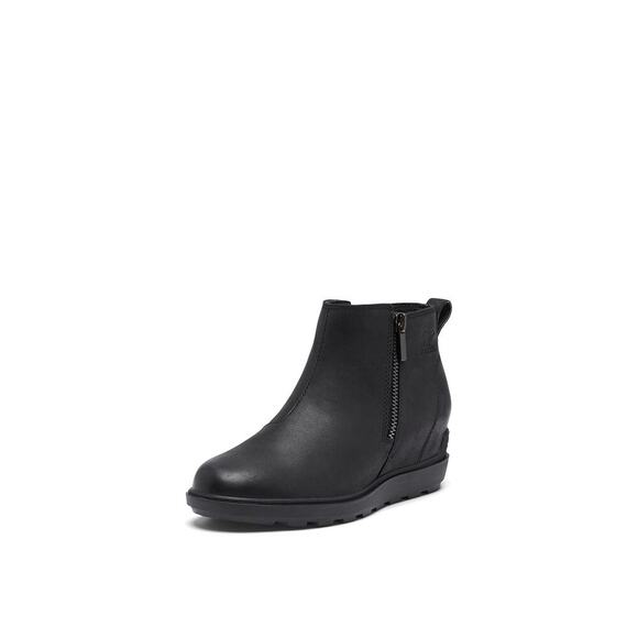 NEW Sorel Evie II Zip Wedge Leather Boots Booties BLACK Women's 5 - Picture 1 of 11
